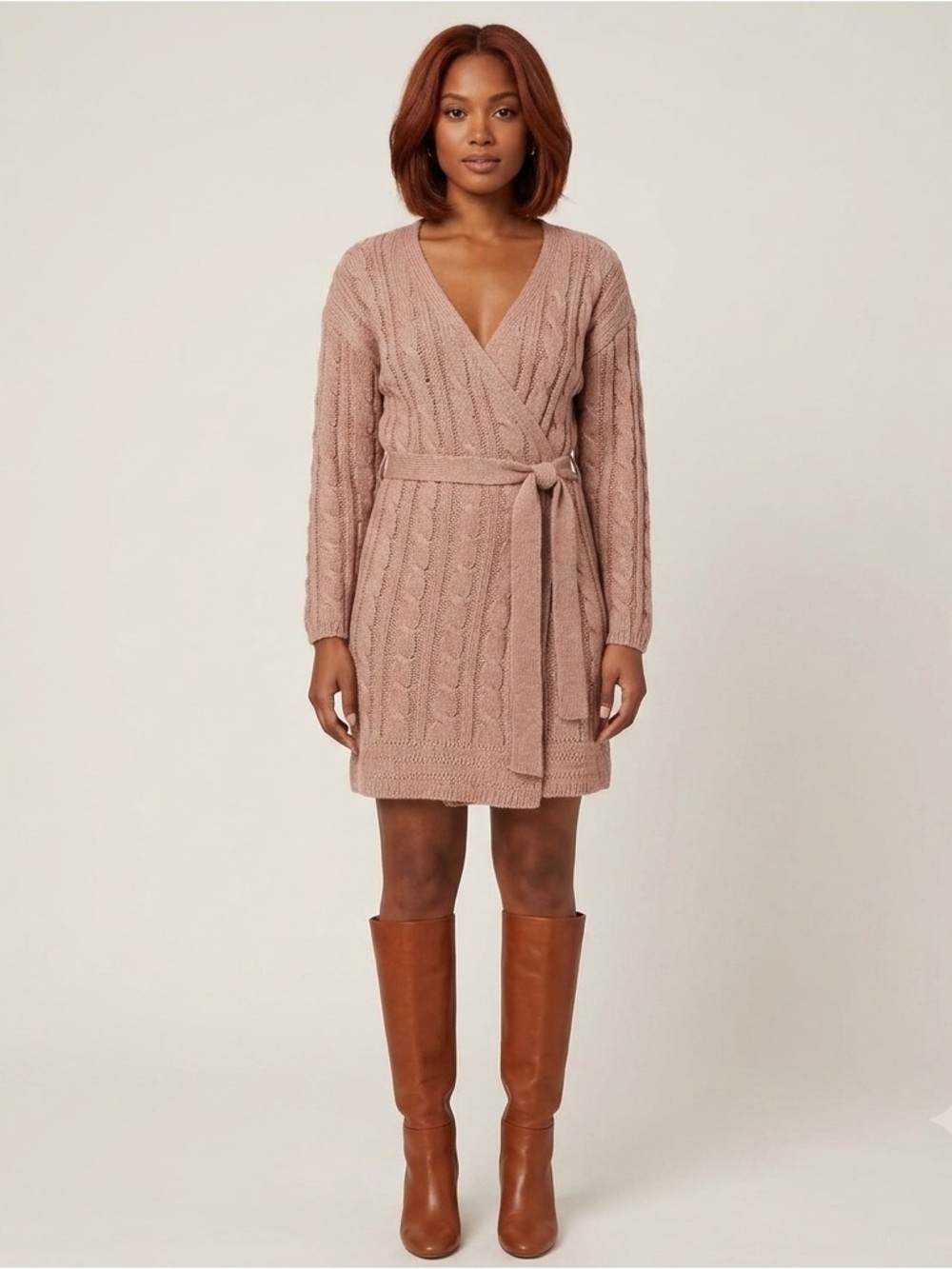 Tularosa NWT Clyde Rose Soft Open Cable Knit Mid Wrap Sweater Dress/Cardigan  S